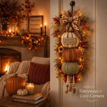 🎁 Last Day 50% OFF✨-🎄Lighted Stacked Pumpkin Fall Door Decor for Cozy Autumn Home Entryway Charm 🍂