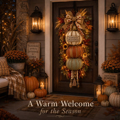 🎁 Last Day 50% OFF✨-🎄Lighted Stacked Pumpkin Fall Door Decor for Cozy Autumn Home Entryway Charm 🍂