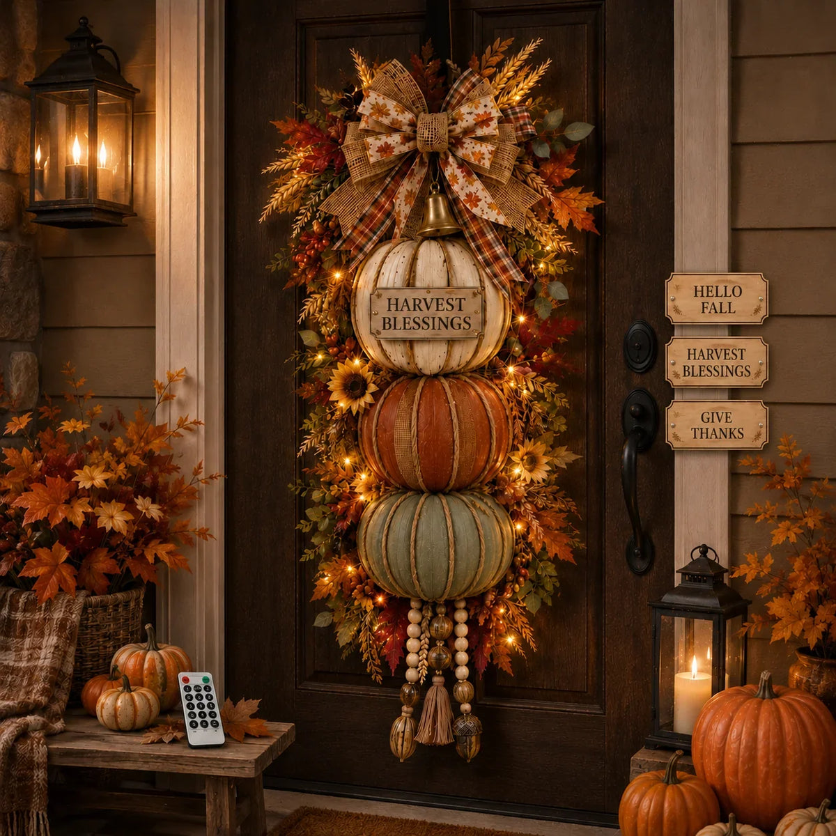 🎁 Last Day 50% OFF✨-🎄Lighted Stacked Pumpkin Fall Door Decor for Cozy Autumn Home Entryway Charm 🍂