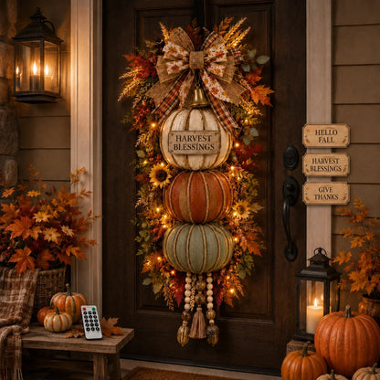 🎁 Last Day 50% OFF✨-🎄Lighted Stacked Pumpkin Fall Door Decor for Cozy Autumn Home Entryway Charm 🍂