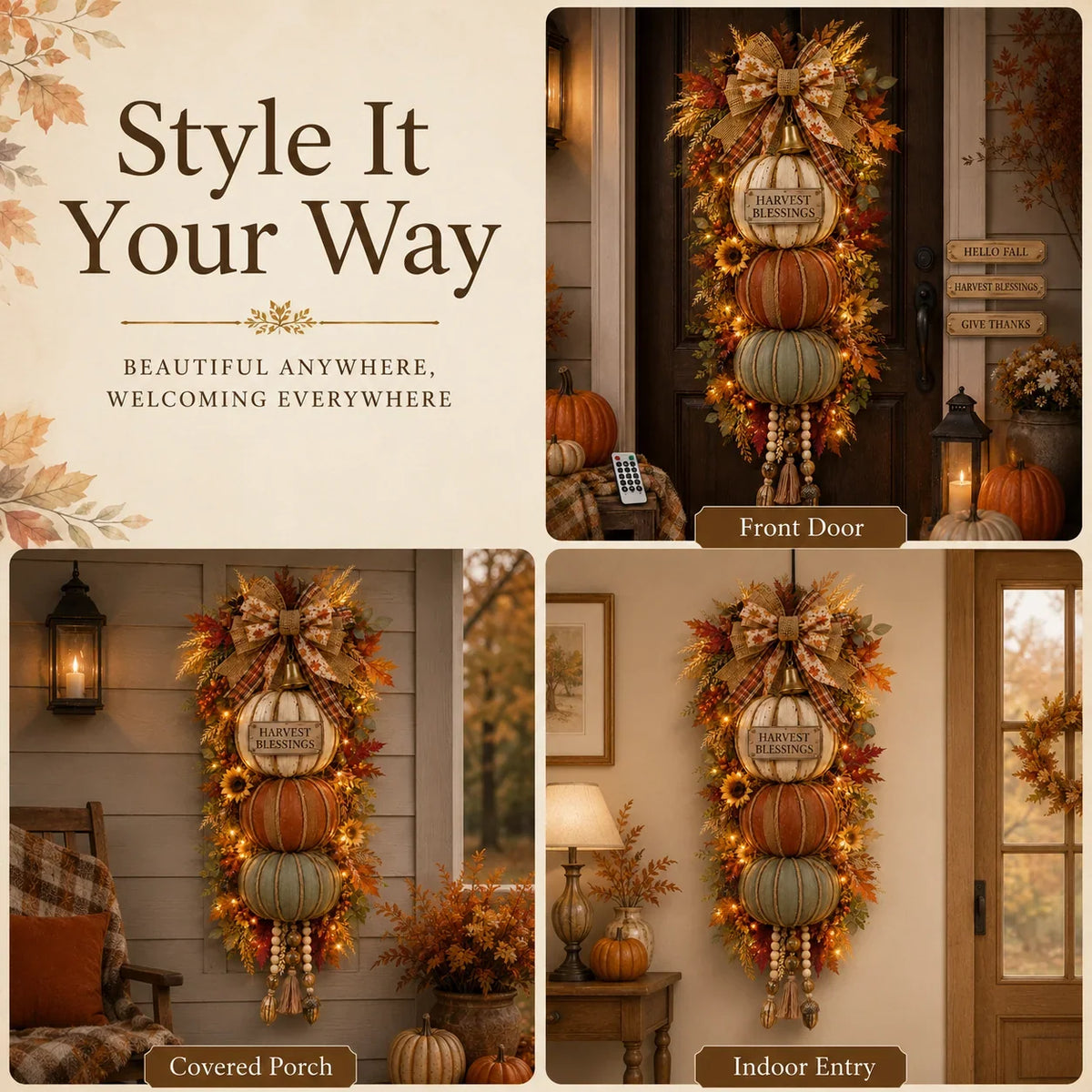 🎁 Last Day 50% OFF✨-🎄Lighted Stacked Pumpkin Fall Door Decor for Cozy Autumn Home Entryway Charm 🍂