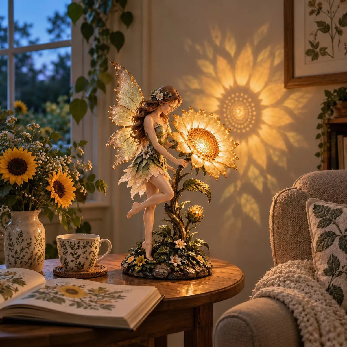 🧚🌻 Sunflower Fairy Statue Light Table Decor