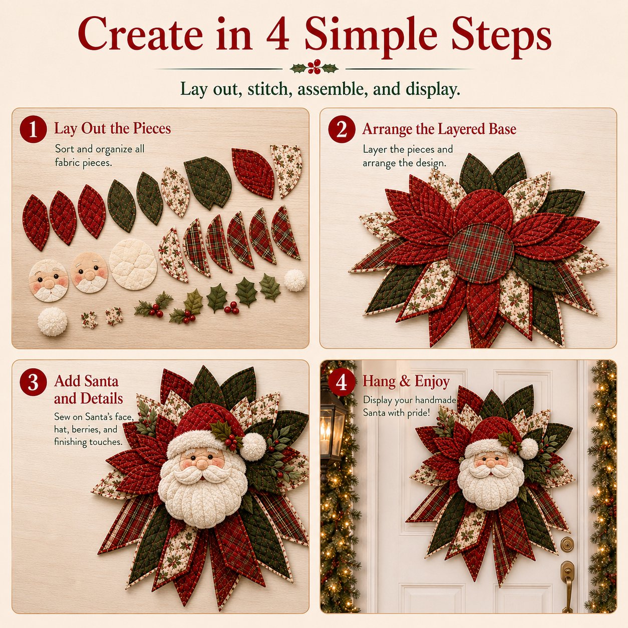 ⏳ Last Day 49% OFF – 🎅 Beginner-Friendly Oversized Santa Patchwork Door Hanger Sewing Kit | Complete Kit with All Tools & Step-by-Step Guide Included 💕