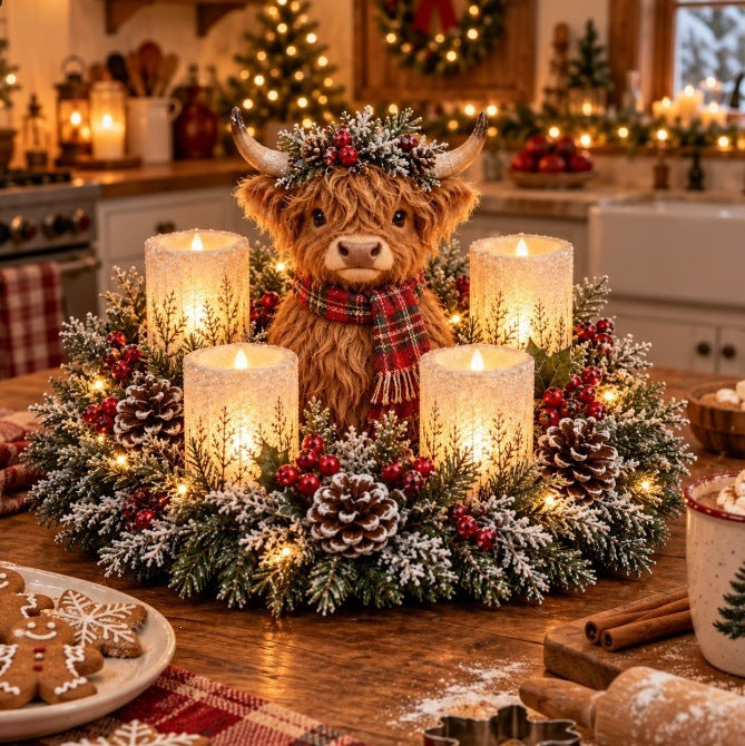 🌲christmas Woodland Animal Wreath Candle Holder Table Centerpiece