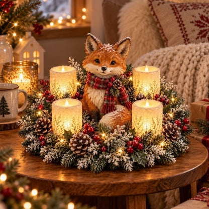 🌲christmas Woodland Animal Wreath Candle Holder Table Centerpiece