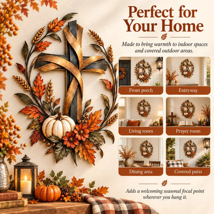 ✝️🍂 Autumn Cross & Pumpkin Harvest Metal Wall Decor (📦Buy 3 Free Shipping)