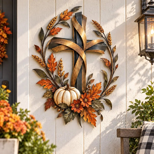✝️🍂 Autumn Cross & Pumpkin Harvest Metal Wall Decor (📦Buy 3 Free Shipping)