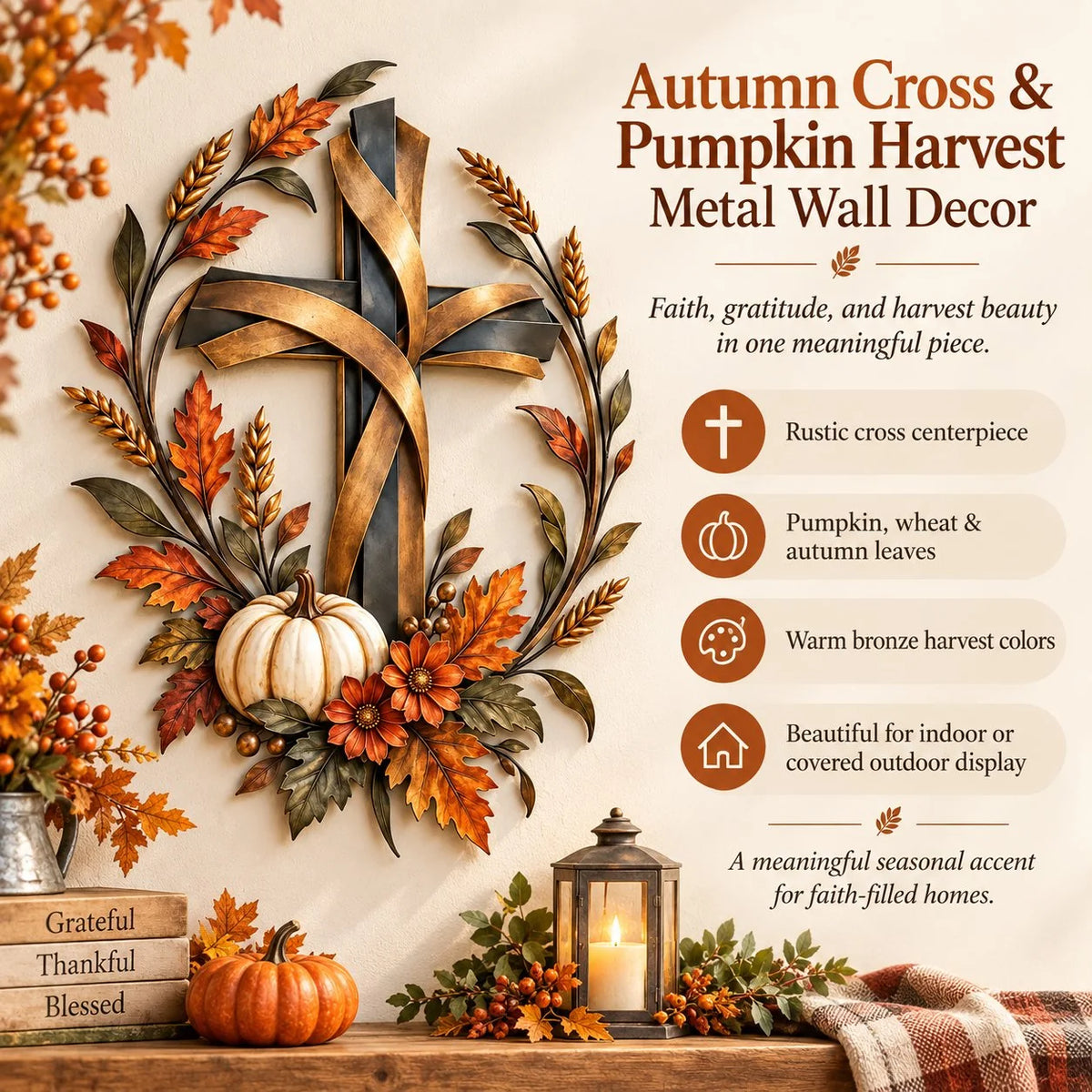 ✝️🍂 Autumn Cross & Pumpkin Harvest Metal Wall Decor (📦Buy 3 Free Shipping)