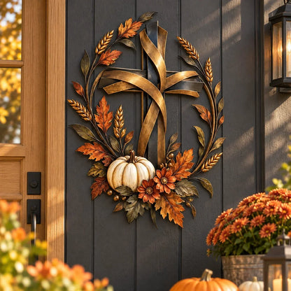✝️🍂 Autumn Cross & Pumpkin Harvest Metal Wall Decor (📦Buy 3 Free Shipping)