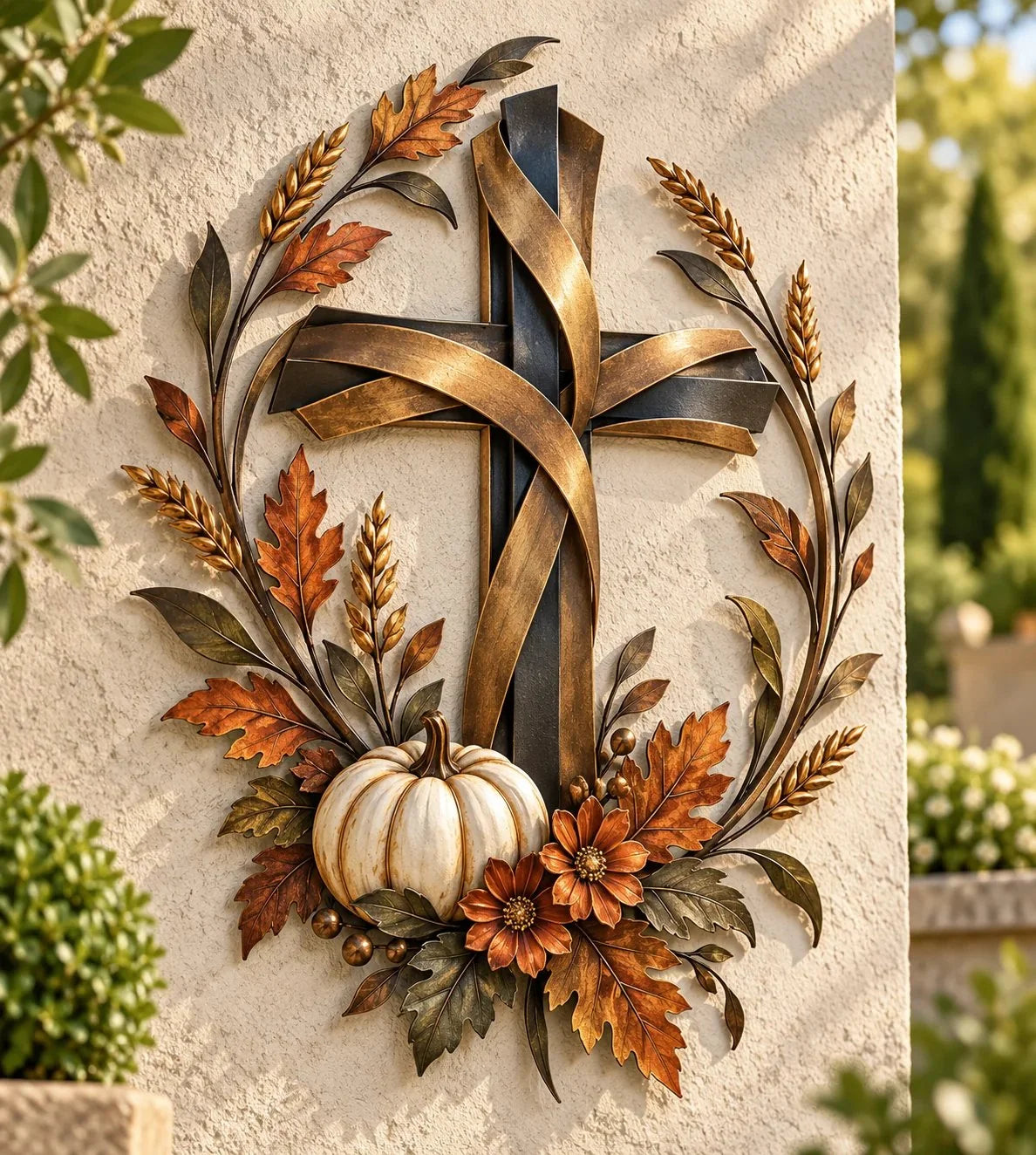✝️🍂 Autumn Cross & Pumpkin Harvest Metal Wall Decor (📦Buy 3 Free Shipping)