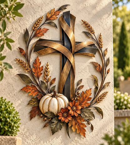 ✝️🍂 Autumn Cross & Pumpkin Harvest Metal Wall Decor (📦Buy 3 Free Shipping)