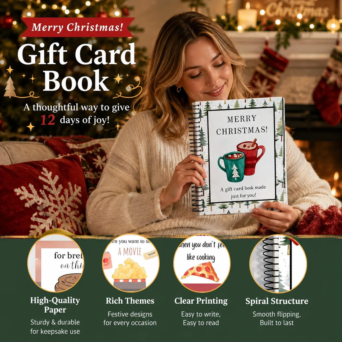 🎁50% OFF!!!-Ready for Christmas!🎅Christmas Gift Card Book, DIY Spiral-Bound Christmas Gift Card Holder Book🎁Personalized Xmas Gifts for Family, Festive & Party Supplies
