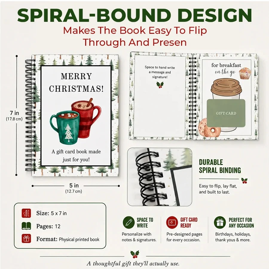 🎁50% OFF!!!-Ready for Christmas!🎅Christmas Gift Card Book, DIY Spiral-Bound Christmas Gift Card Holder Book🎁Personalized Xmas Gifts for Family, Festive & Party Supplies
