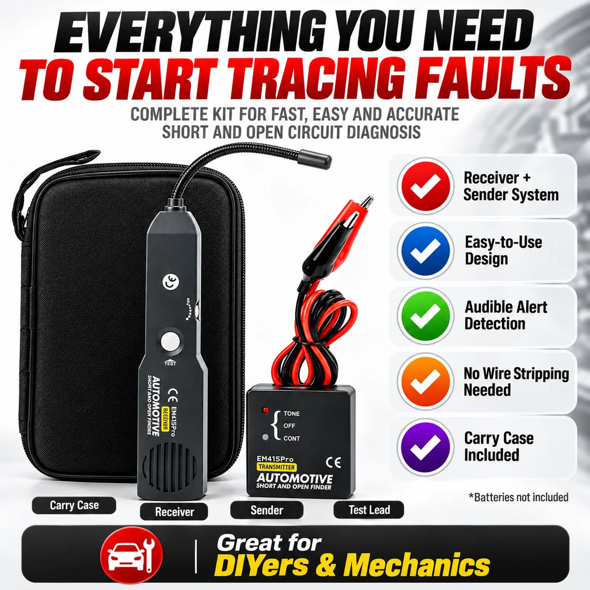 Automotive Open & Short Circuit Finder – Non-Destructive Wire Tracer & Electrical Fault Locator for DC Systems Under 42V