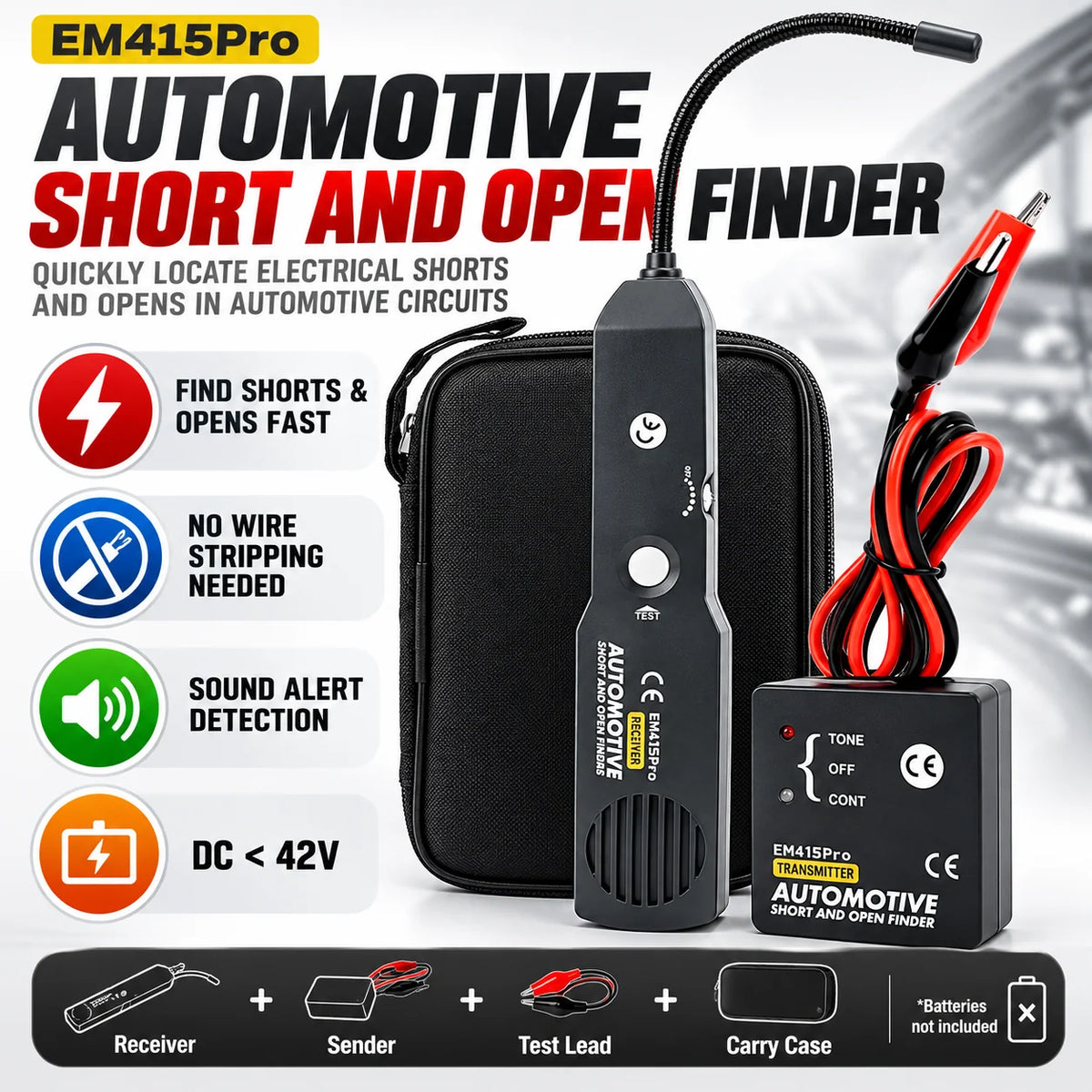 Automotive Open & Short Circuit Finder – Non-Destructive Wire Tracer & Electrical Fault Locator for DC Systems Under 42V