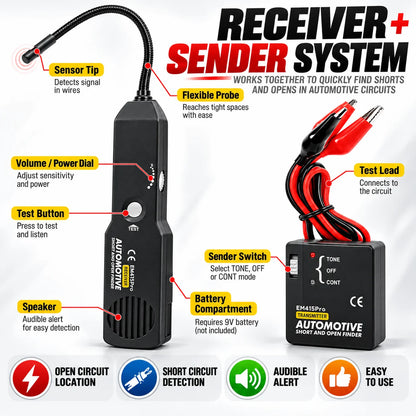 Automotive Open & Short Circuit Finder – Non-Destructive Wire Tracer & Electrical Fault Locator for DC Systems Under 42V