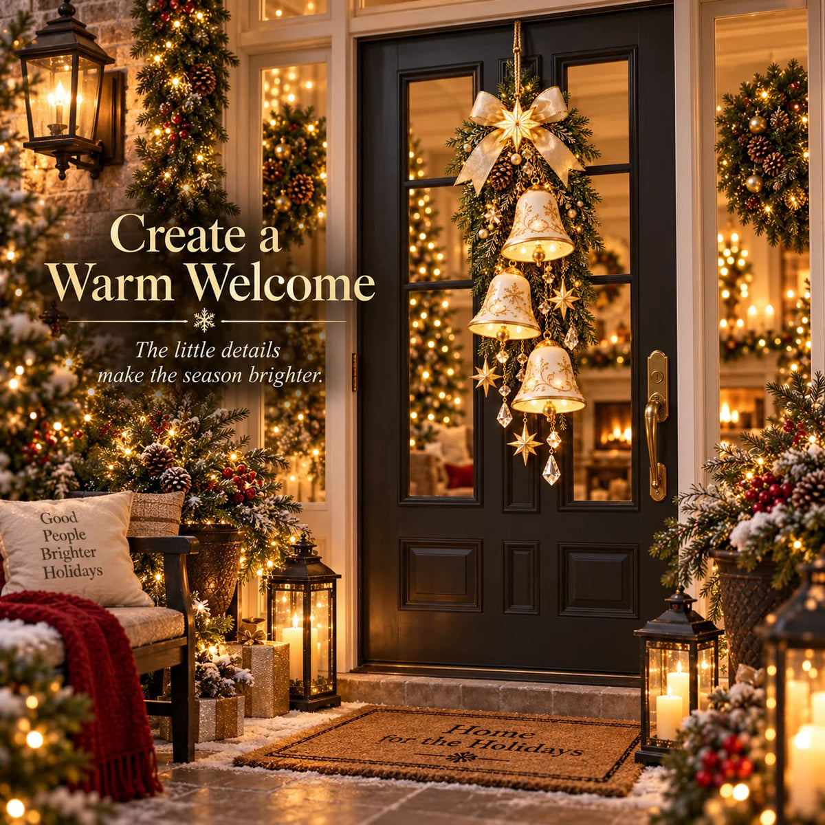 🔔 Golden Bell Blessing Cascade™ | Lighted Christmas Door Decor