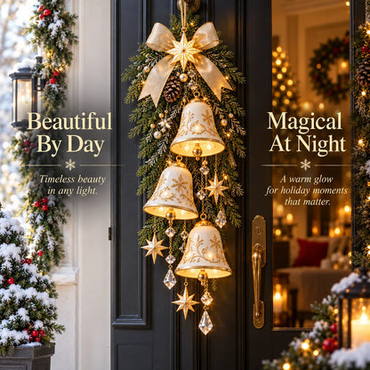 🔔 Golden Bell Blessing Cascade™ | Lighted Christmas Door Decor
