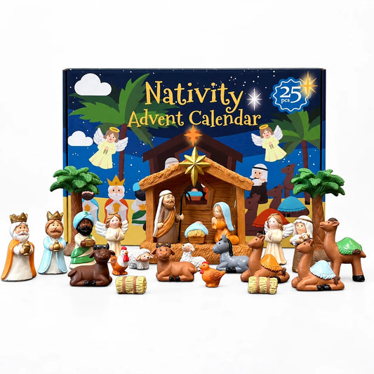 24-Day Nativity Advent Calendar – 25-Piece Christmas Nativity Scene Set for Family Holiday Countdown & Faith-Filled Gift