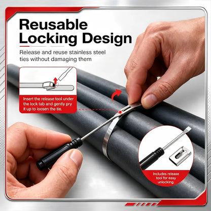 🔧 Stainless Steel Cable Tie Tool Kit – Includes 110 Self-Locking 304 Steel Ties