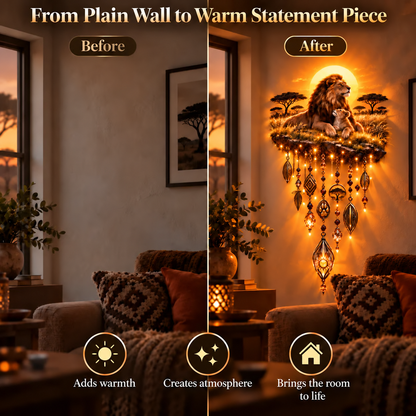 Majestic Savannah Family Glow™ – Lion & Cub Illuminated Wall Decor