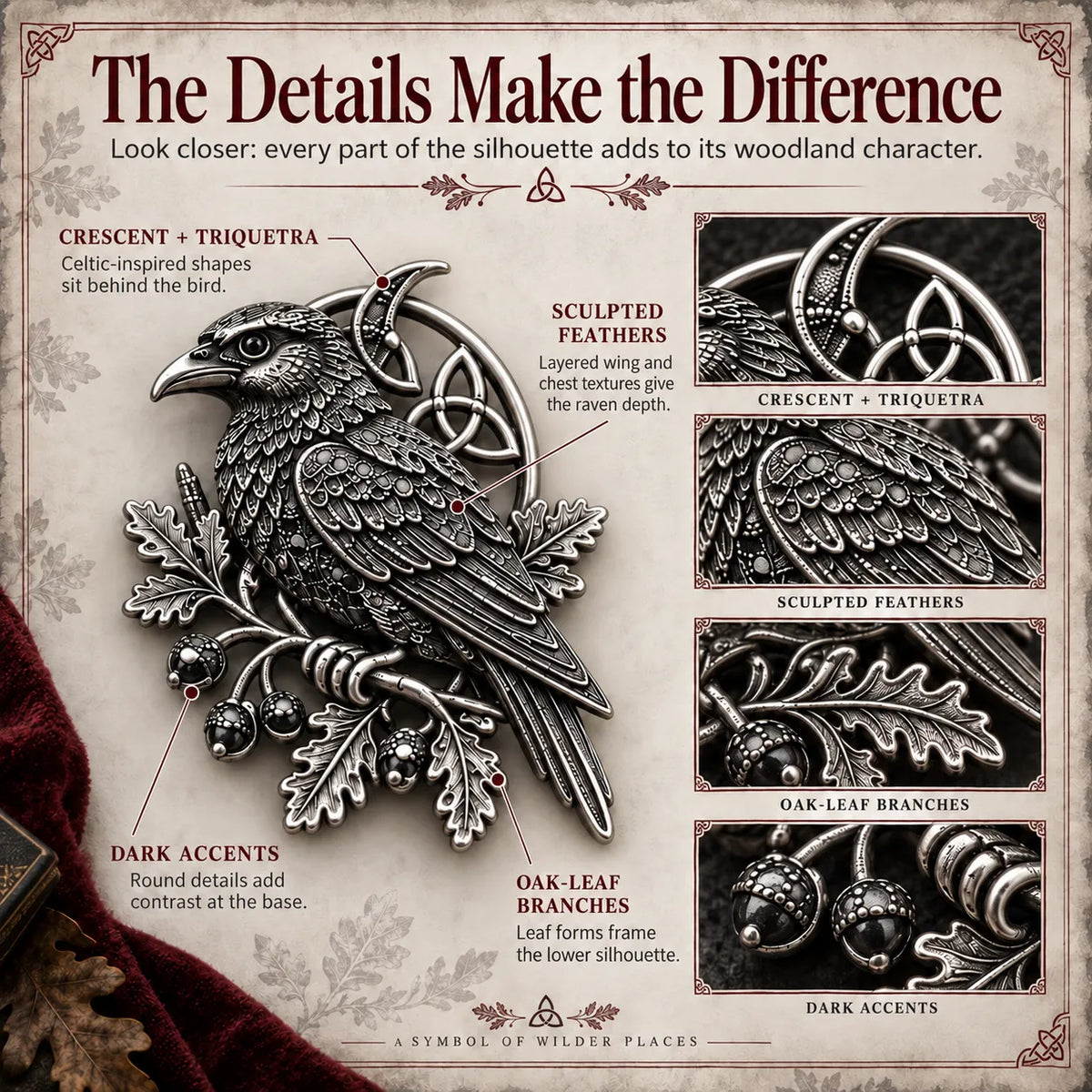 🔥 Last Day 50% Off-🐦‍⬛Gothic Celtic Raven Brooch – Dark Academia Statement Pin