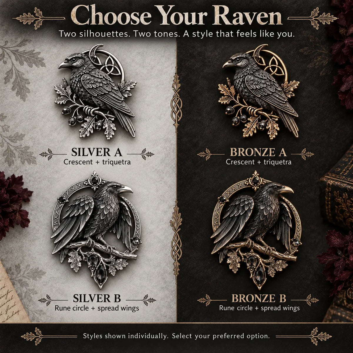 🔥 Last Day 50% Off-🐦‍⬛Gothic Celtic Raven Brooch – Dark Academia Statement Pin