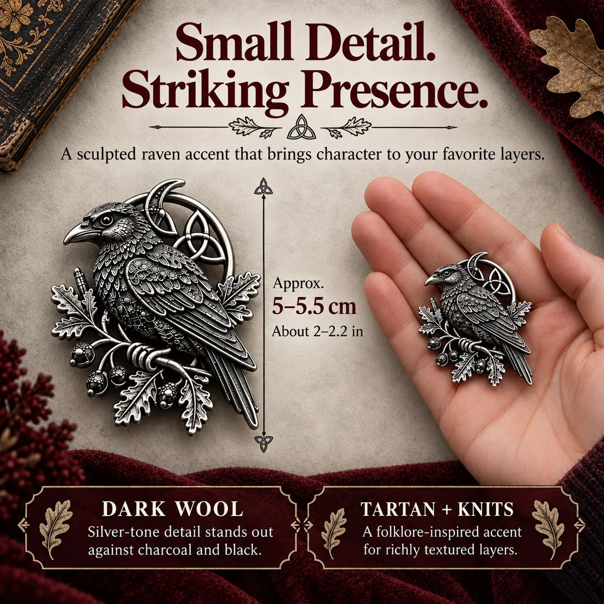 🔥 Last Day 50% Off-🐦‍⬛Gothic Celtic Raven Brooch – Dark Academia Statement Pin