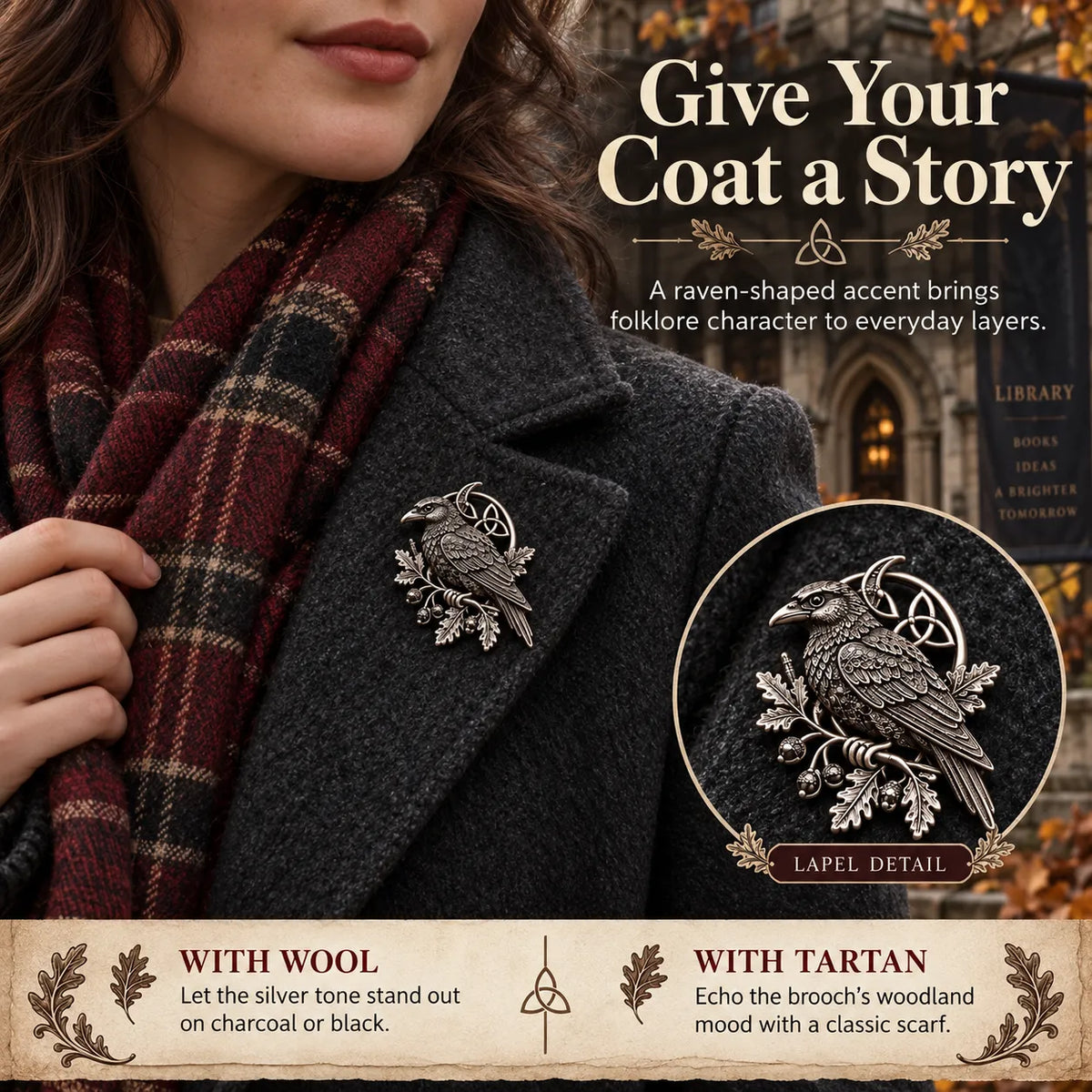 🔥 Last Day 50% Off-🐦‍⬛Gothic Celtic Raven Brooch – Dark Academia Statement Pin
