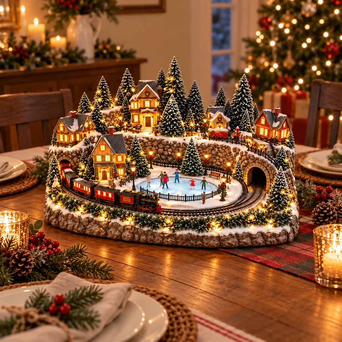 🔥 Last Day 49% Off -🔥 Animated Holiday Train & Ice Rink Scene ✨