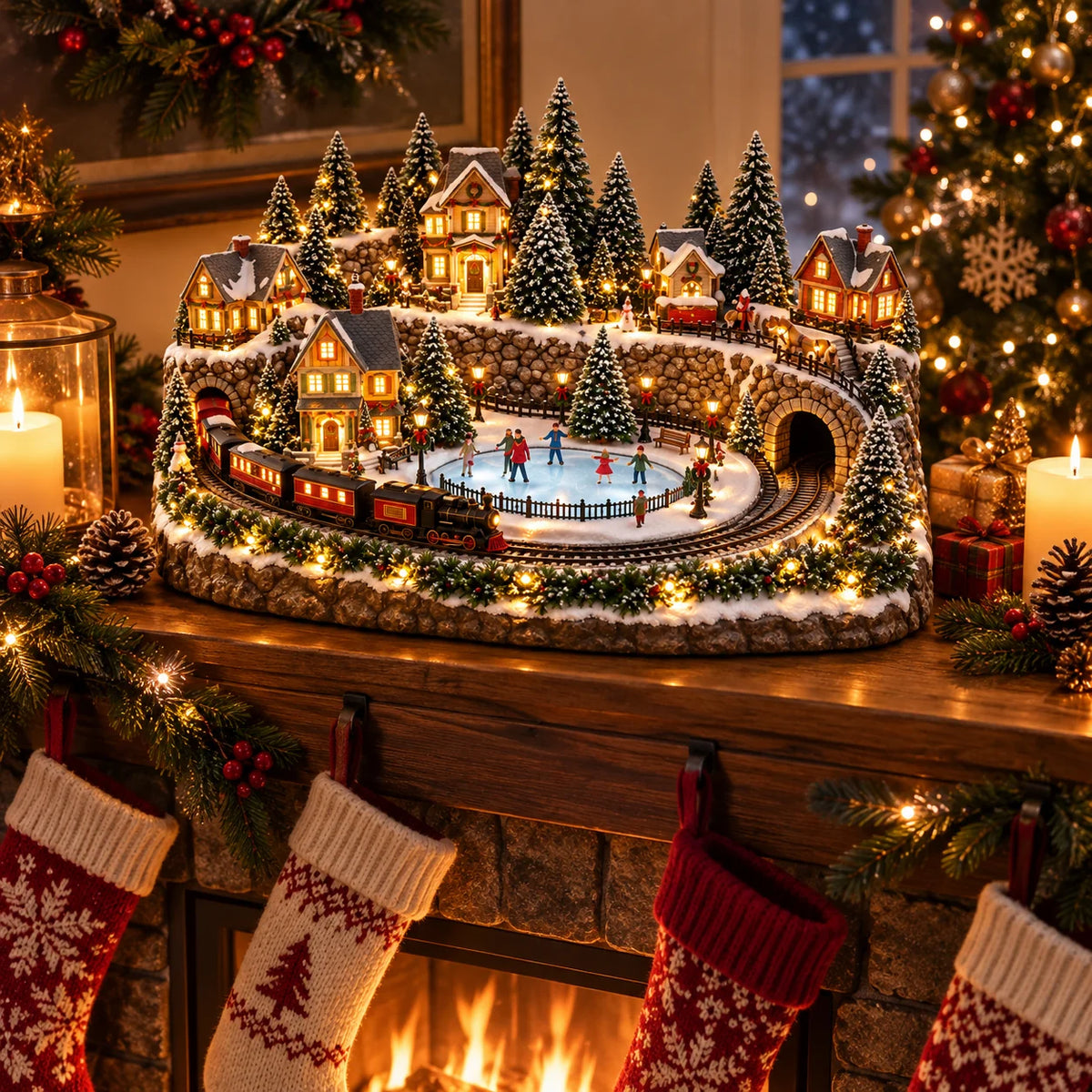 🔥 Last Day 49% Off -🔥 Animated Holiday Train & Ice Rink Scene ✨