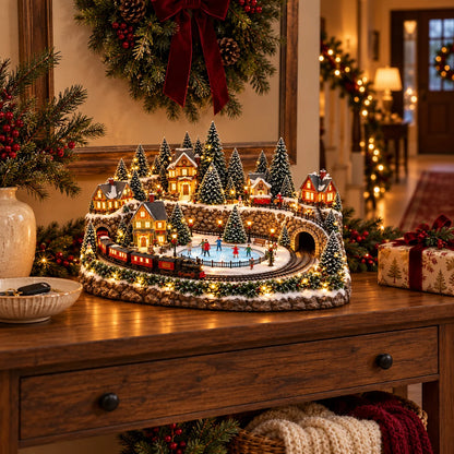 🔥 Last Day 49% Off -🔥 Animated Holiday Train & Ice Rink Scene ✨