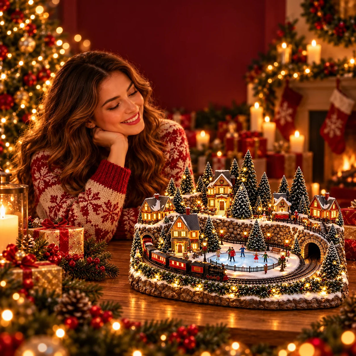 🔥 Last Day 49% Off -🔥 Animated Holiday Train & Ice Rink Scene ✨