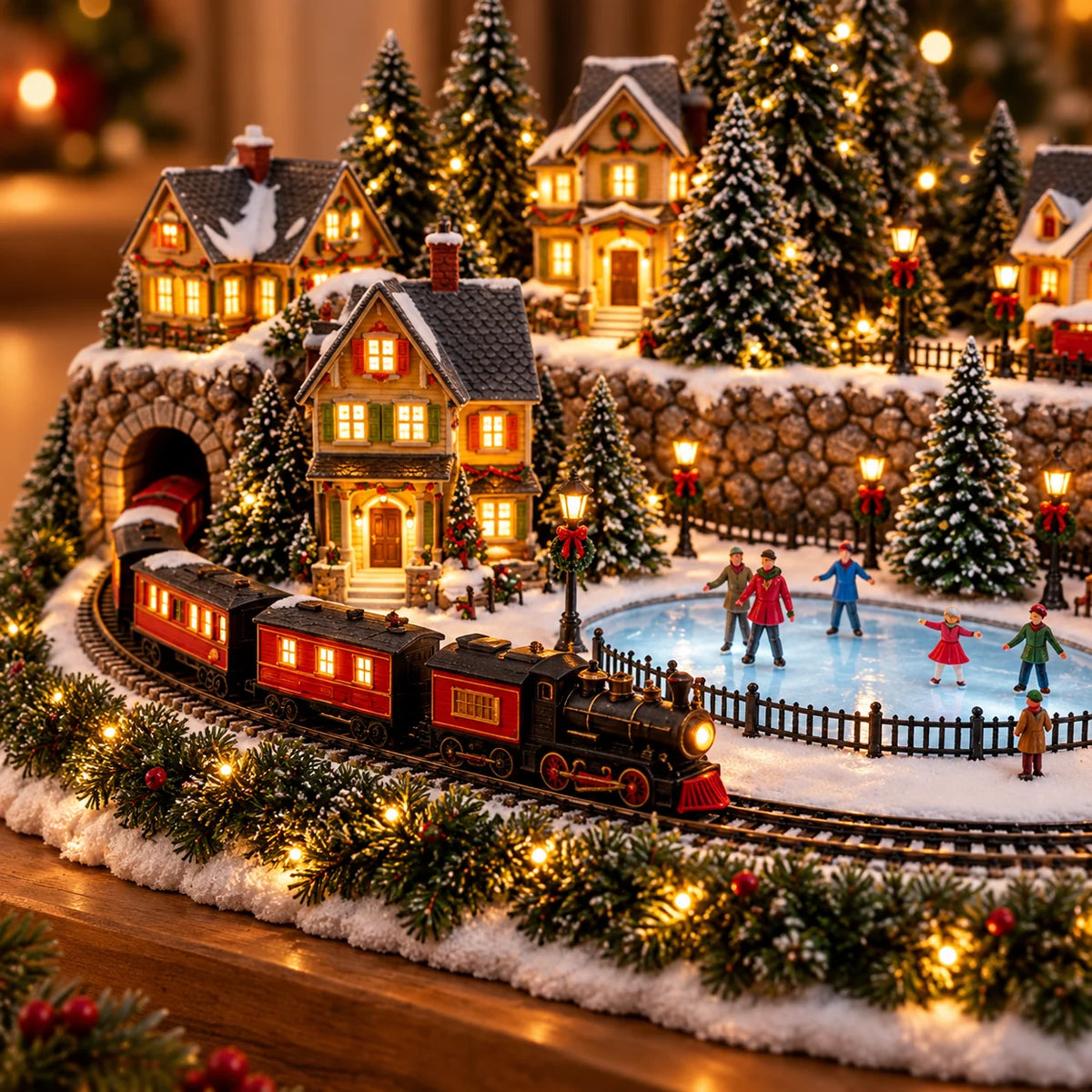 🔥 Last Day 49% Off -🔥 Animated Holiday Train & Ice Rink Scene ✨