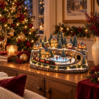 🔥 Last Day 49% Off -🔥 Animated Holiday Train & Ice Rink Scene ✨