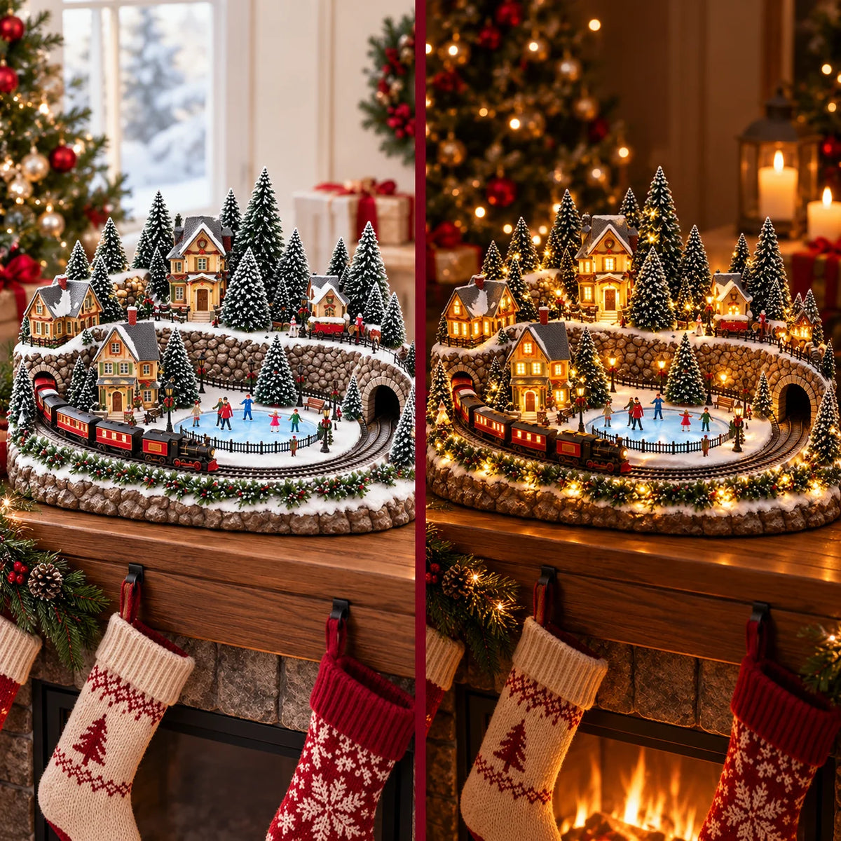 🔥 Last Day 49% Off -🔥 Animated Holiday Train & Ice Rink Scene ✨