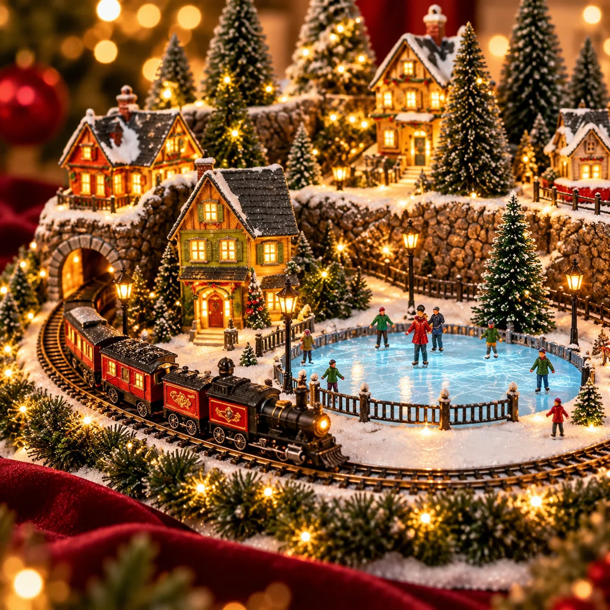 🔥 Last Day 49% Off -🔥 Animated Holiday Train & Ice Rink Scene ✨