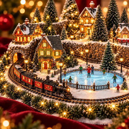 🔥 Last Day 49% Off -🔥 Animated Holiday Train & Ice Rink Scene ✨