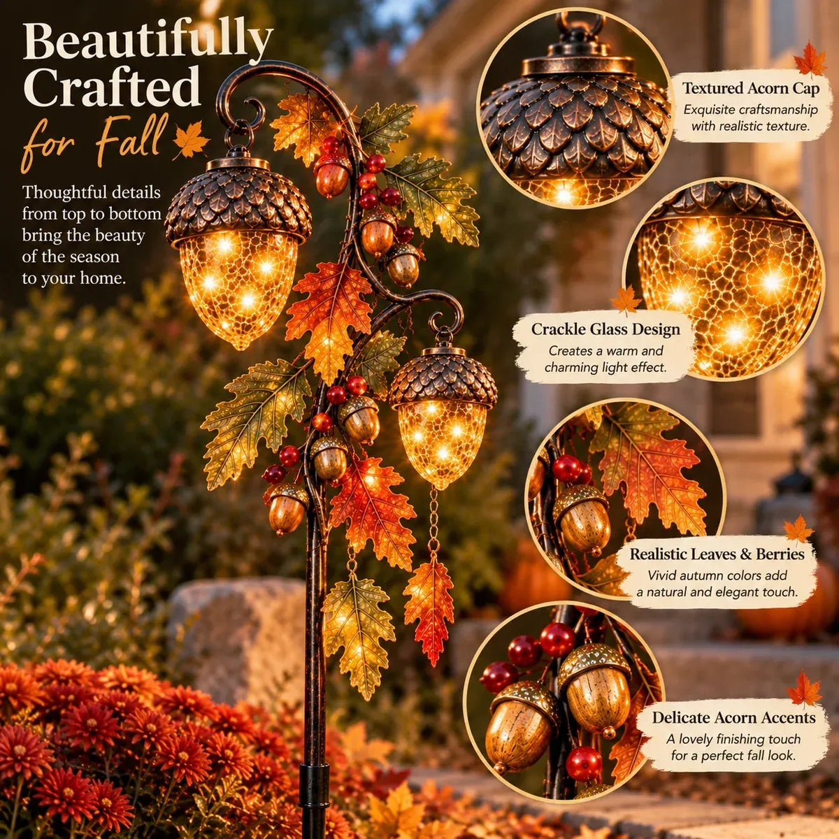 🍁 Autumn Acorn Glow™ – Solar Double Acorn Garden Stake Light
