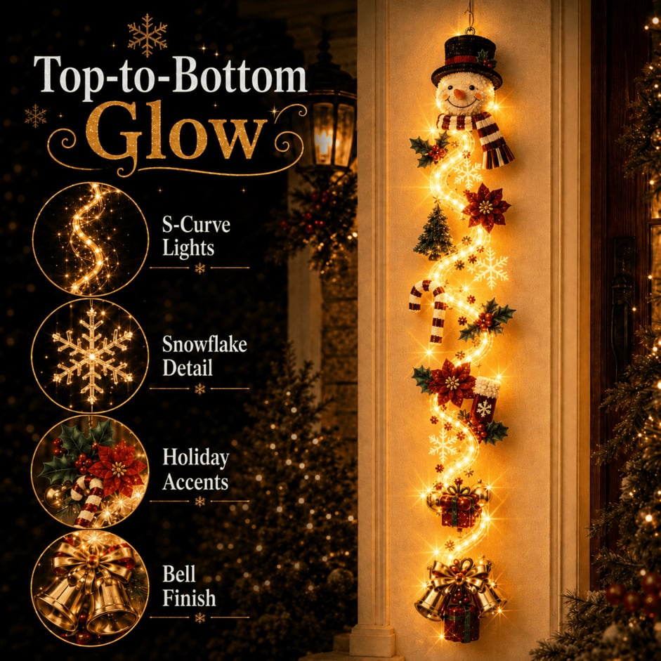 ⏳ 65% OFF – 🎄MerryCascade™ Glowing Christmas Door Hanger | 6 Festive Lighted Designs with Warm Glow, Dimensional Details & Space-Saving Vertical Décor ✨