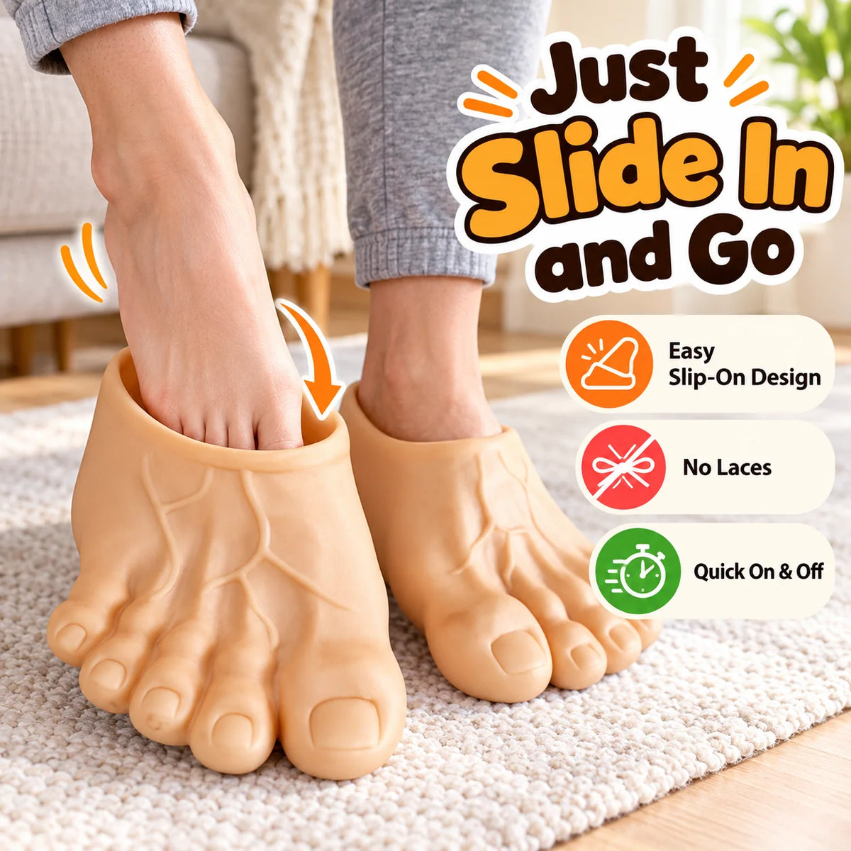 😂 Bigfoot Funny Feet Slippers – Realistic Oversized Novelty House Shoes