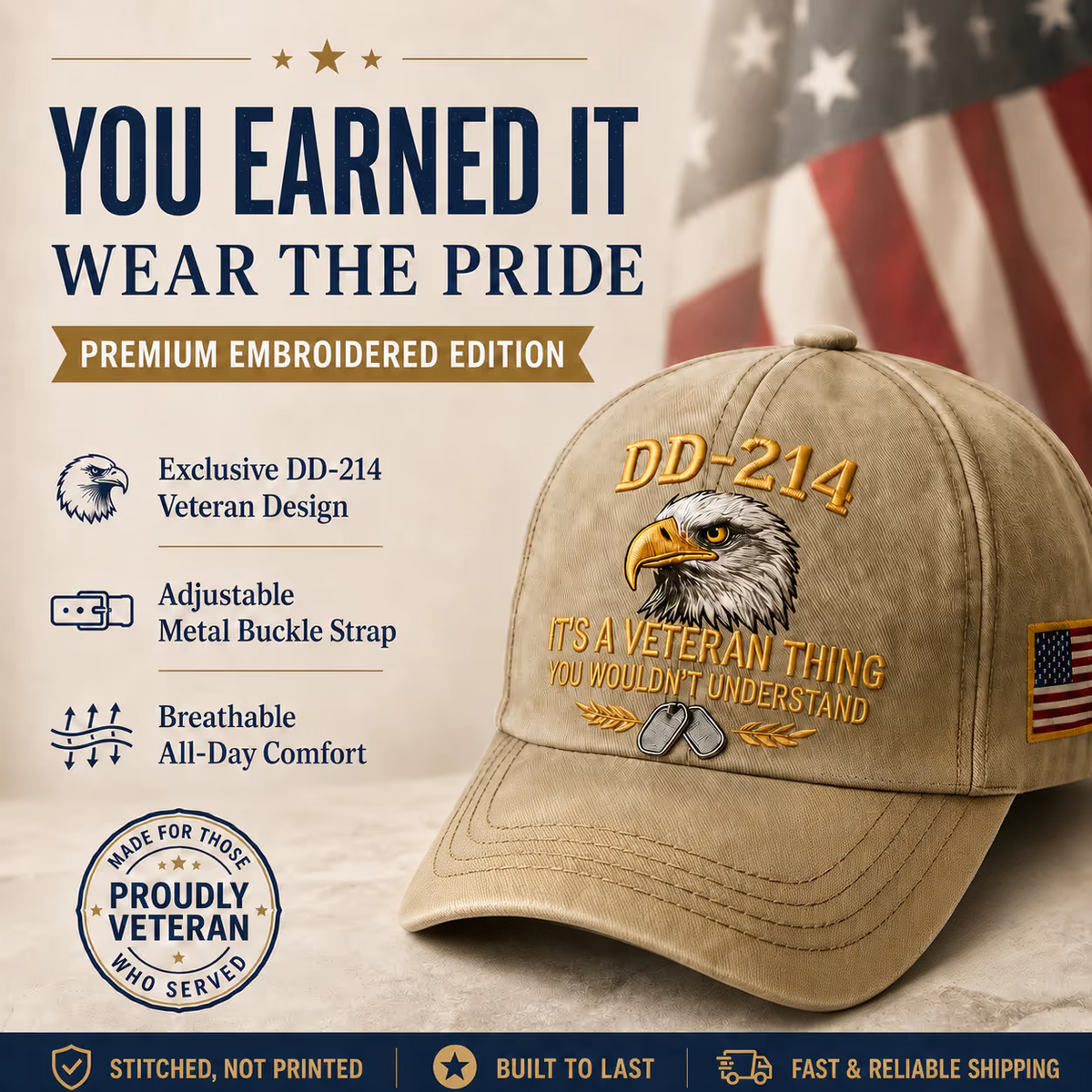 100% Handmade DD-214 Veteran Honor Embroidered Cap(𝐂𝐡𝐚𝐝 𝐒𝐦𝐢𝐭𝐡 𝐇𝐚𝐧𝐝𝐦𝐚𝐝𝐞®) - Buy 2 Get Extra 10% Off