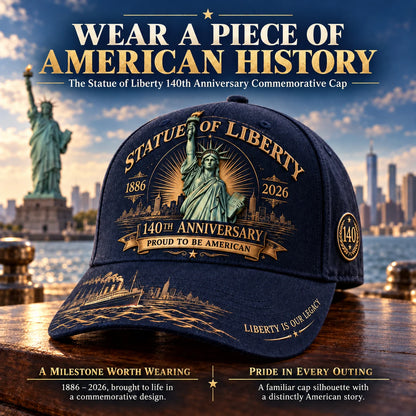 💝last Day 49% Off - 🗽 Statue Of Liberty 140th Anniversary 1886–2026 – Premium Embroidered Heritage Cap | Cotton-poly Blend • Detailed Embroidery • Adjustable Fit 🇺🇸