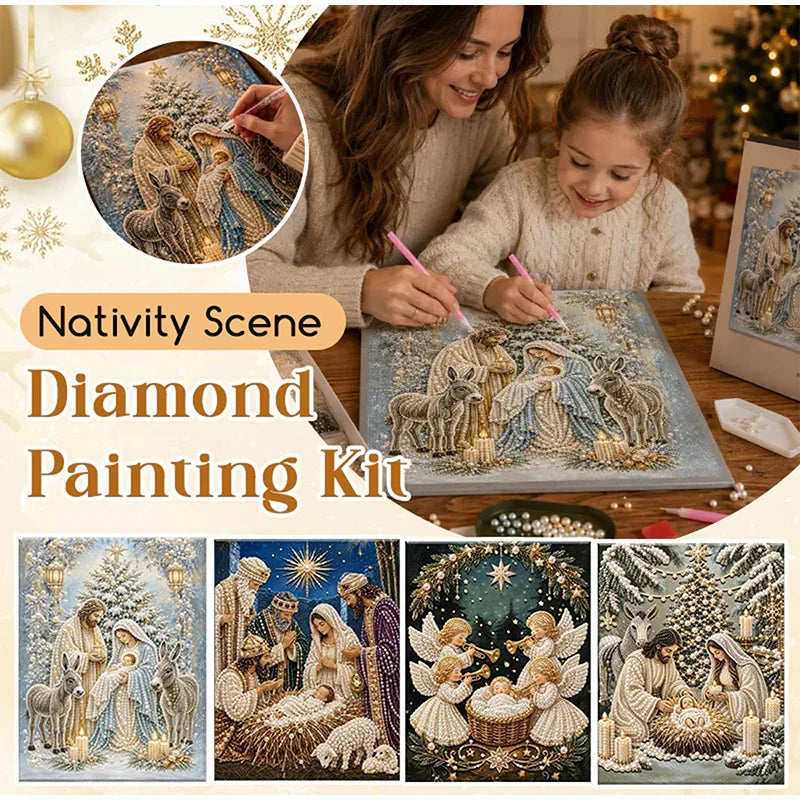 🎄 Premium 3D Diamond Jesus Birth Nativity Scene Painting Art Kit | Luxury Flocked Canvas with Scratch-Resistant Non-Fading Diamond Beads DIY Christmas Faith Decor 🌟✝️💎