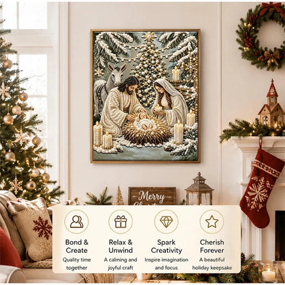 🎄 Premium 3D Diamond Jesus Birth Nativity Scene Painting Art Kit | Luxury Flocked Canvas with Scratch-Resistant Non-Fading Diamond Beads DIY Christmas Faith Decor 🌟✝️💎