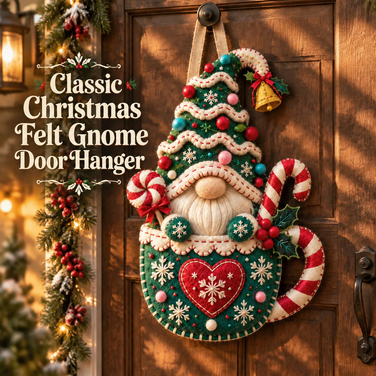 Wooden Christmas Gnome Door Hanger With Felt-like Texture 🎄 Santa Gnome Wall Hanging, Xmas Front Door Ornament, Holiday Home Decor & Gift