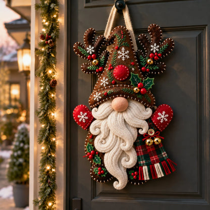 Wooden Christmas Gnome Door Hanger With Felt-like Texture 🎄 Santa Gnome Wall Hanging, Xmas Front Door Ornament, Holiday Home Decor & Gift