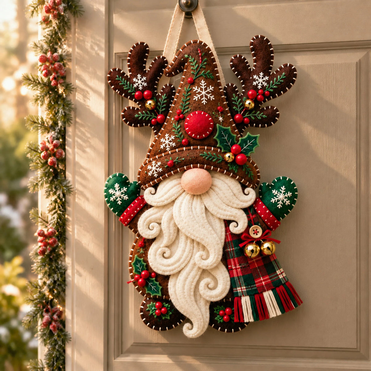 Wooden Christmas Gnome Door Hanger With Felt-like Texture 🎄 Santa Gnome Wall Hanging, Xmas Front Door Ornament, Holiday Home Decor & Gift