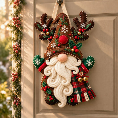 Wooden Christmas Gnome Door Hanger With Felt-like Texture 🎄 Santa Gnome Wall Hanging, Xmas Front Door Ornament, Holiday Home Decor & Gift