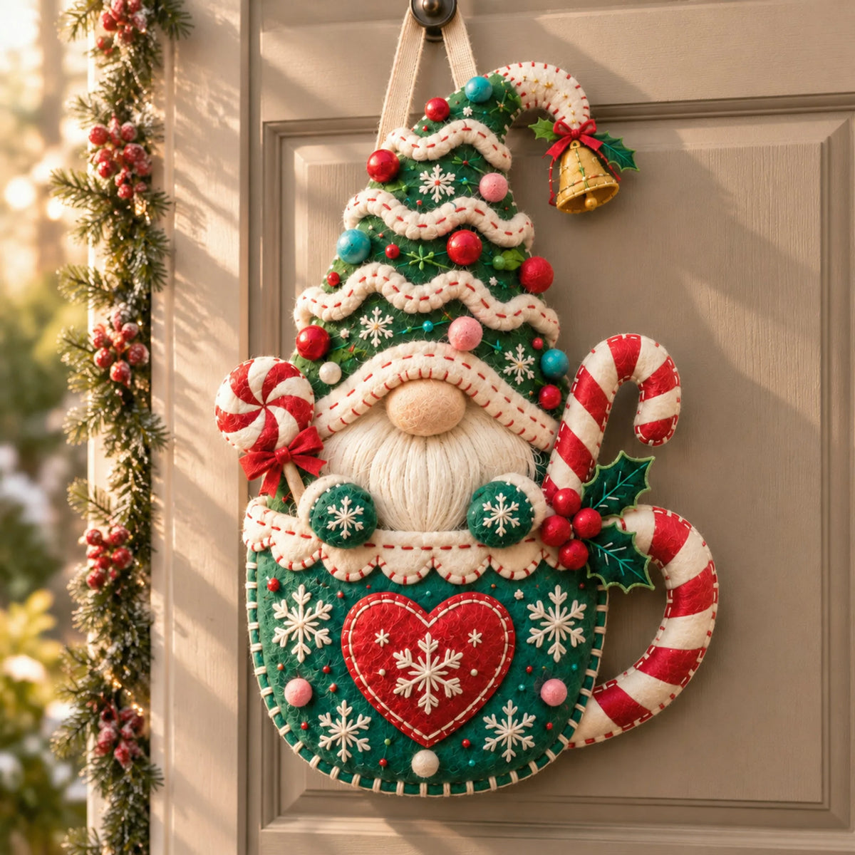 Wooden Christmas Gnome Door Hanger With Felt-like Texture 🎄 Santa Gnome Wall Hanging, Xmas Front Door Ornament, Holiday Home Decor & Gift